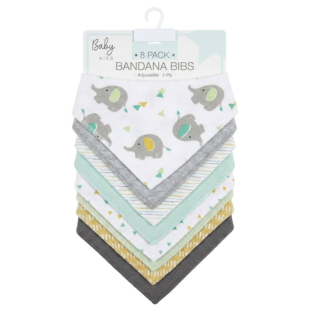 Pack of 8 Bandana Bibs | Baby Kiss