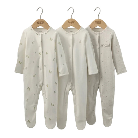 Mamas & Papas pears print baby sleepsuits, pack of 3
