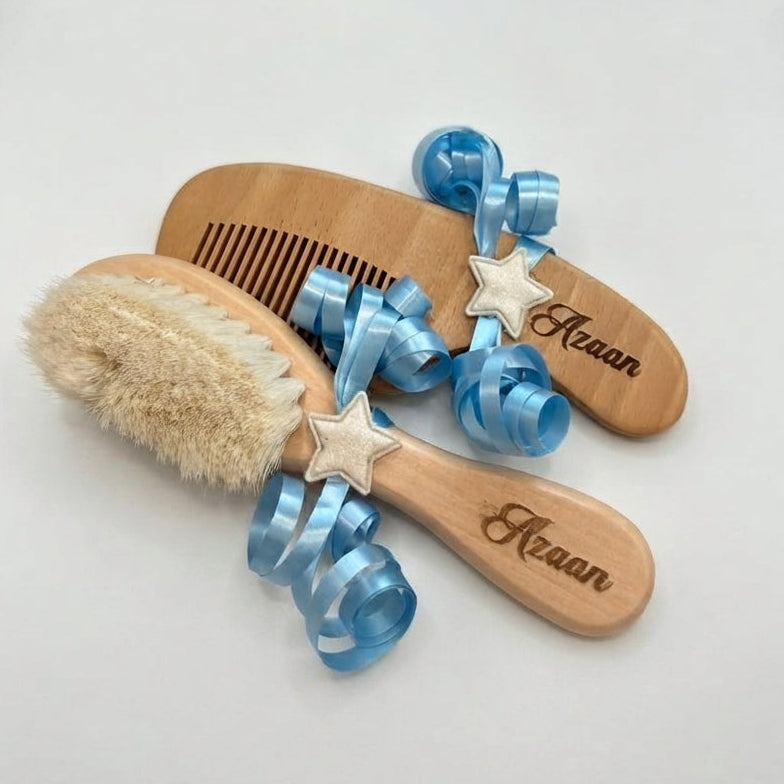 Personalisable Hair Brush & Comb Set | Baby Keepsake Gift by Bundle Company