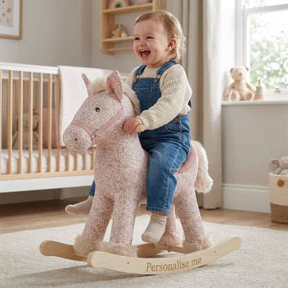 Personalised Rocking Horse - Ditsy Floral Pink