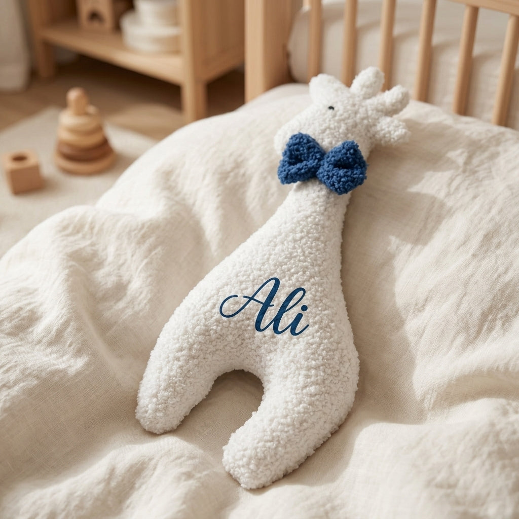 Nico the Giraffe cushion personalised with the name Ali