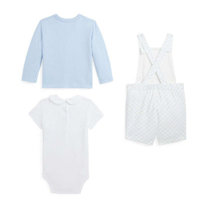 Ralph Lauren Cotton Bodysuit, Cardigan & Overall Set