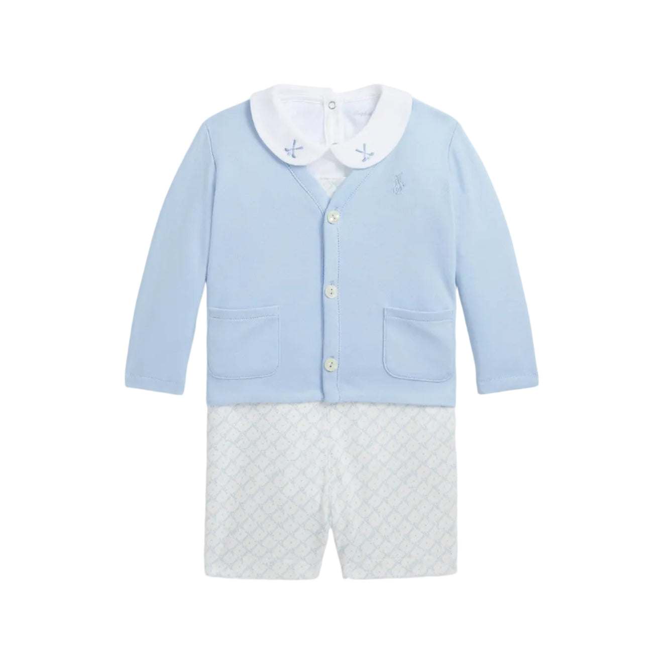 Ralph Lauren Cotton Bodysuit, Cardigan & Overall Set