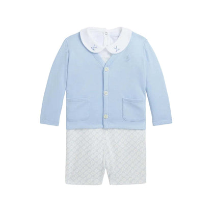 Ralph Lauren Cotton Bodysuit, Cardigan & Overall Set