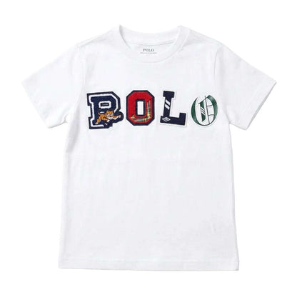 White t-shirt with 'POLO' and brand logo on a white background
