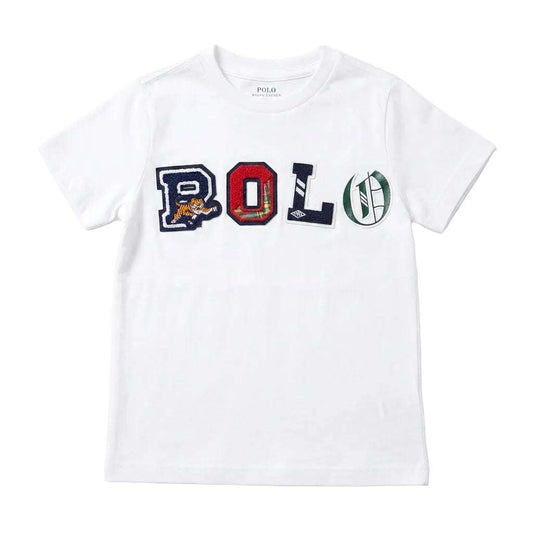 White t-shirt with 'POLO' and brand logo on a white background