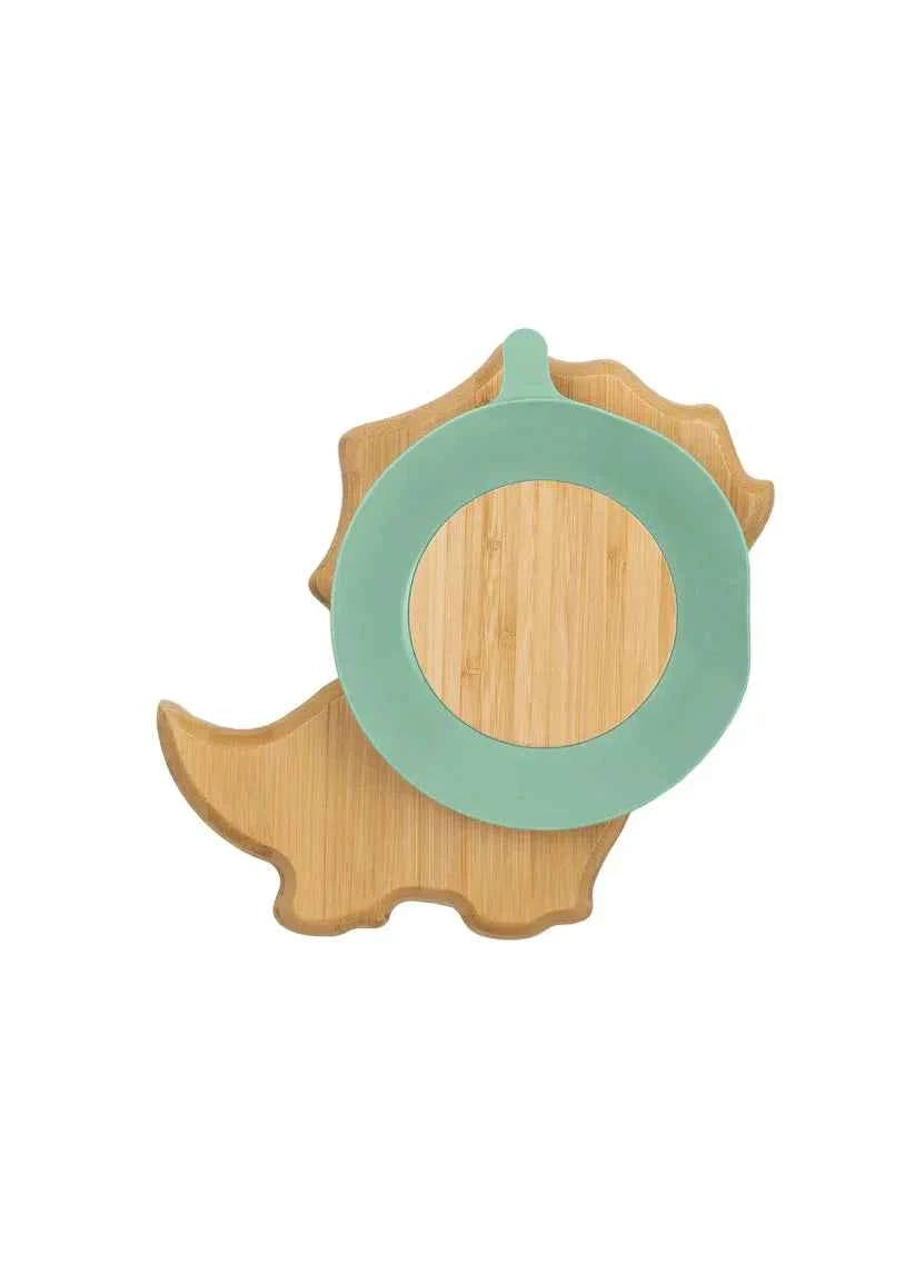 Small Bamboo Plate & Spoon - Dino + with suction | Citron