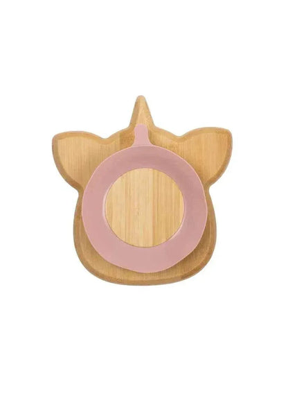 Small Bamboo Plate & spoon- Unicorn + with suction | Citron