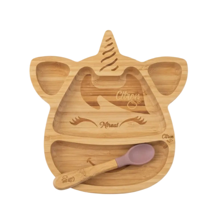 Citron small bamboo suction plate and spoon, unicorn design – view 2