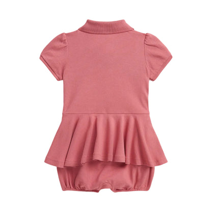 Stretch Mesh Peplum Polo Shortall