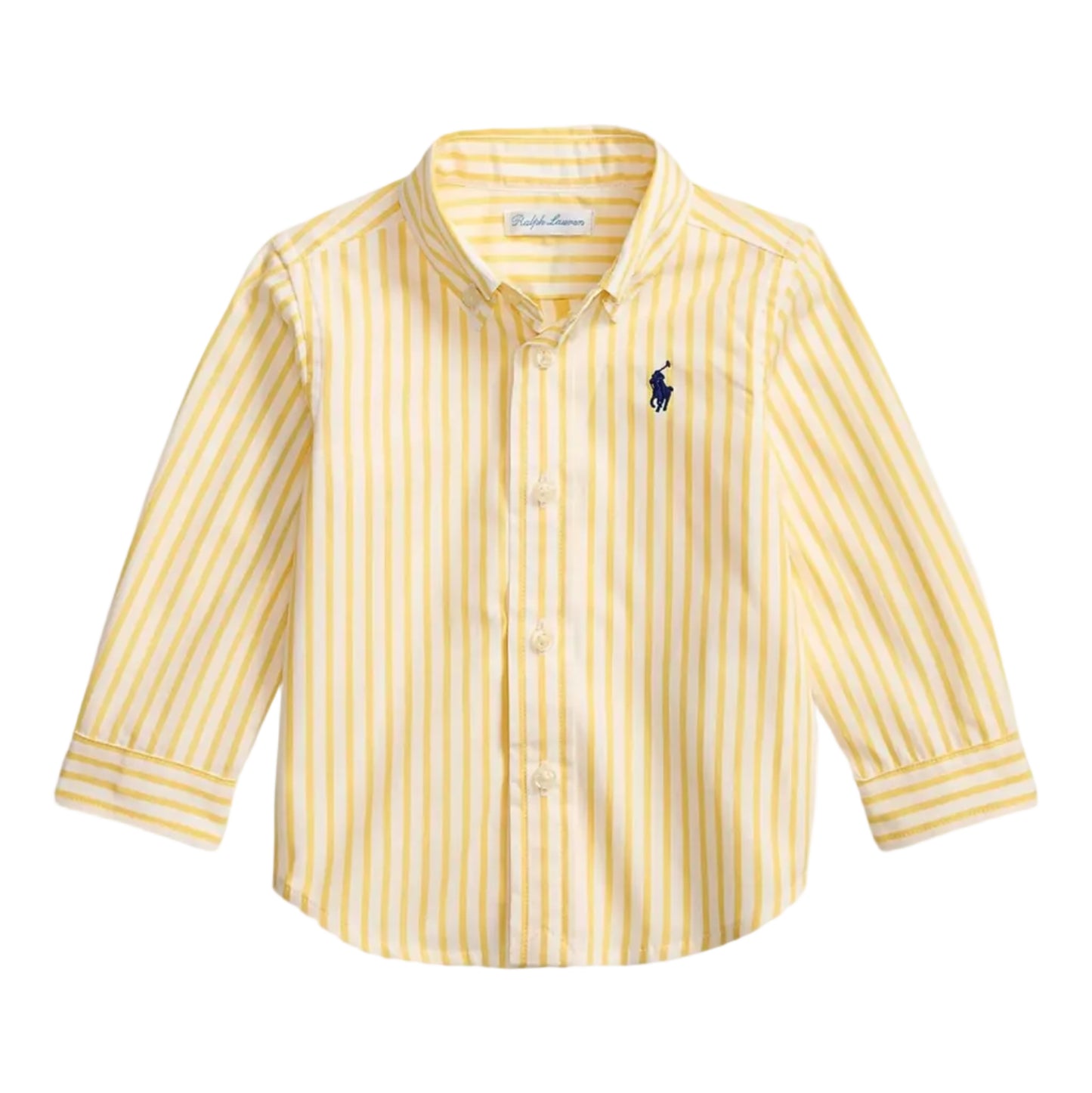 Ralph Lauren yellow and white striped cotton poplin shirt for baby boys with embroidered Pony logo and button-down collar