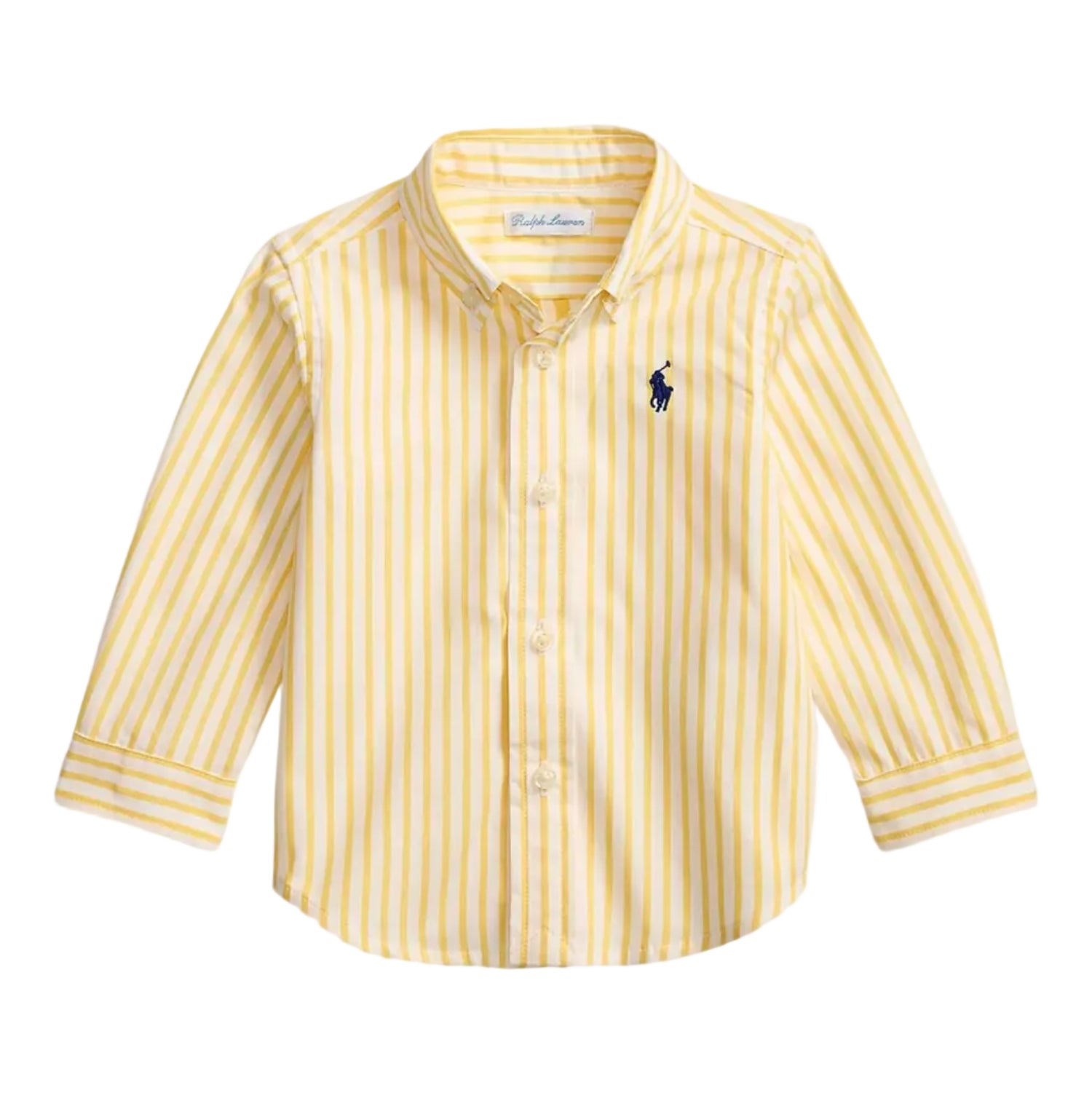 Ralph Lauren yellow and white striped cotton poplin shirt for baby boys with embroidered Pony logo and button-down collar