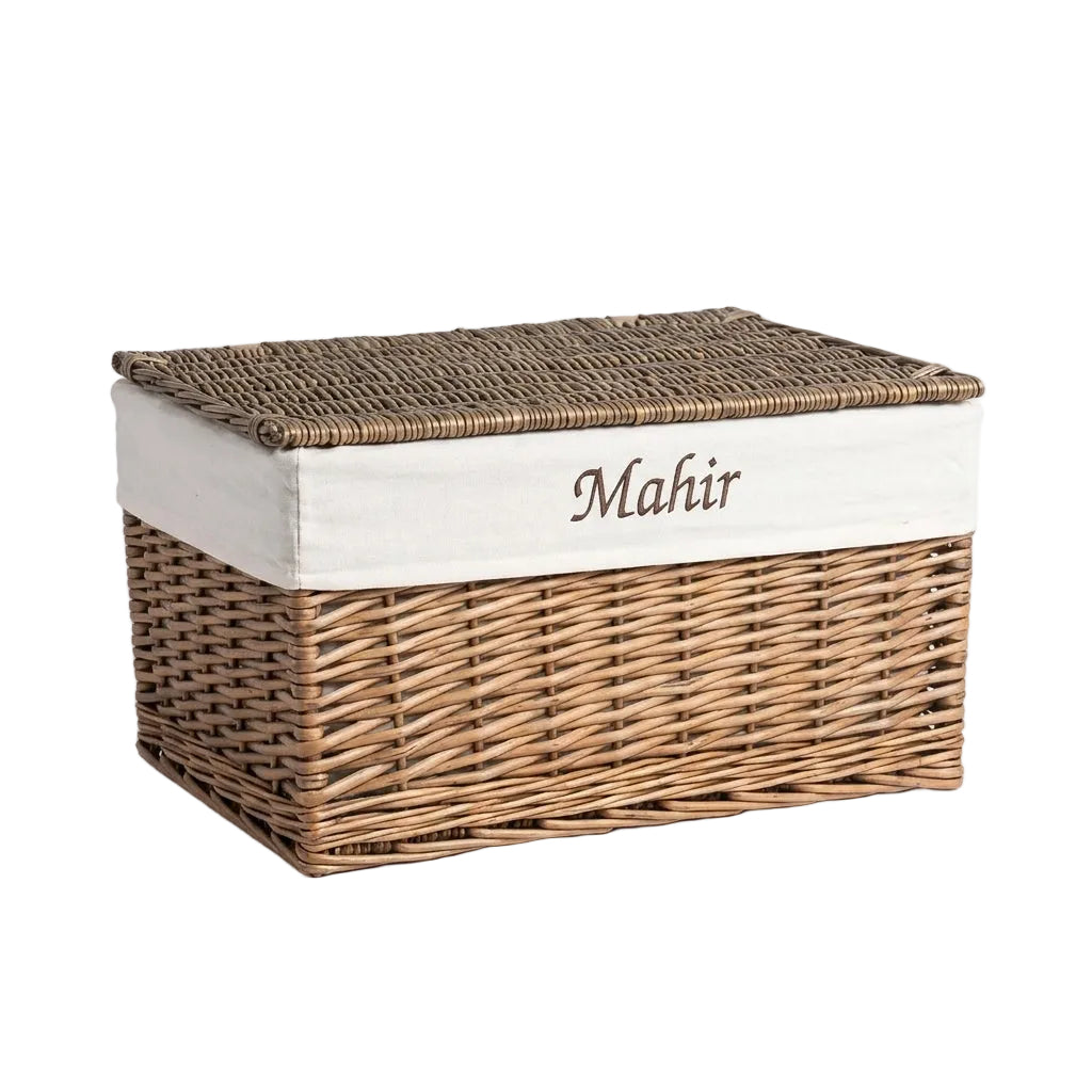 Personalised Rattan Storage Basket with Lid | Lined Nursery Storage Hamper
