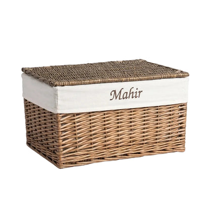 Personalised Rattan Storage Basket with Lid | Lined Nursery Storage Hamper