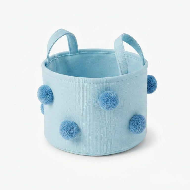 Blue & Grey Pom Pom Fabric Storage Totes