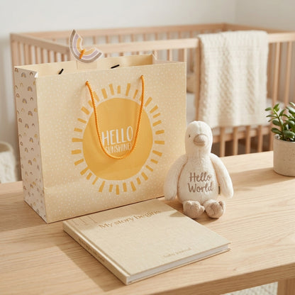 Personalised duckling soft toy and baby journal newborn gift bundle