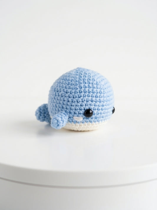 Bubbles handmade blue crochet baby whale with cream belly and pink cheeks – Bundle Company