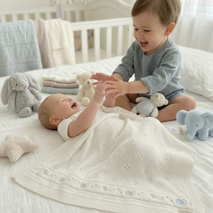 Hot Air Balloon Embroidery Blanket | 100% Cotton, Gender Neutral Baby Gift