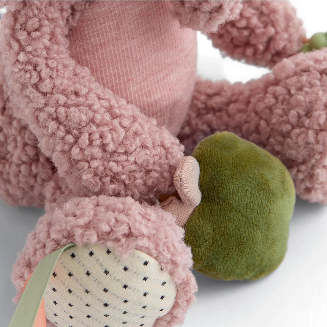 Pink Edie Elephant Activity Toy with soft fur and sensory features for babies
