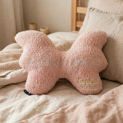 MYLU Blush Butterfly bouclé cushion, a personalised keepsake for the nursery